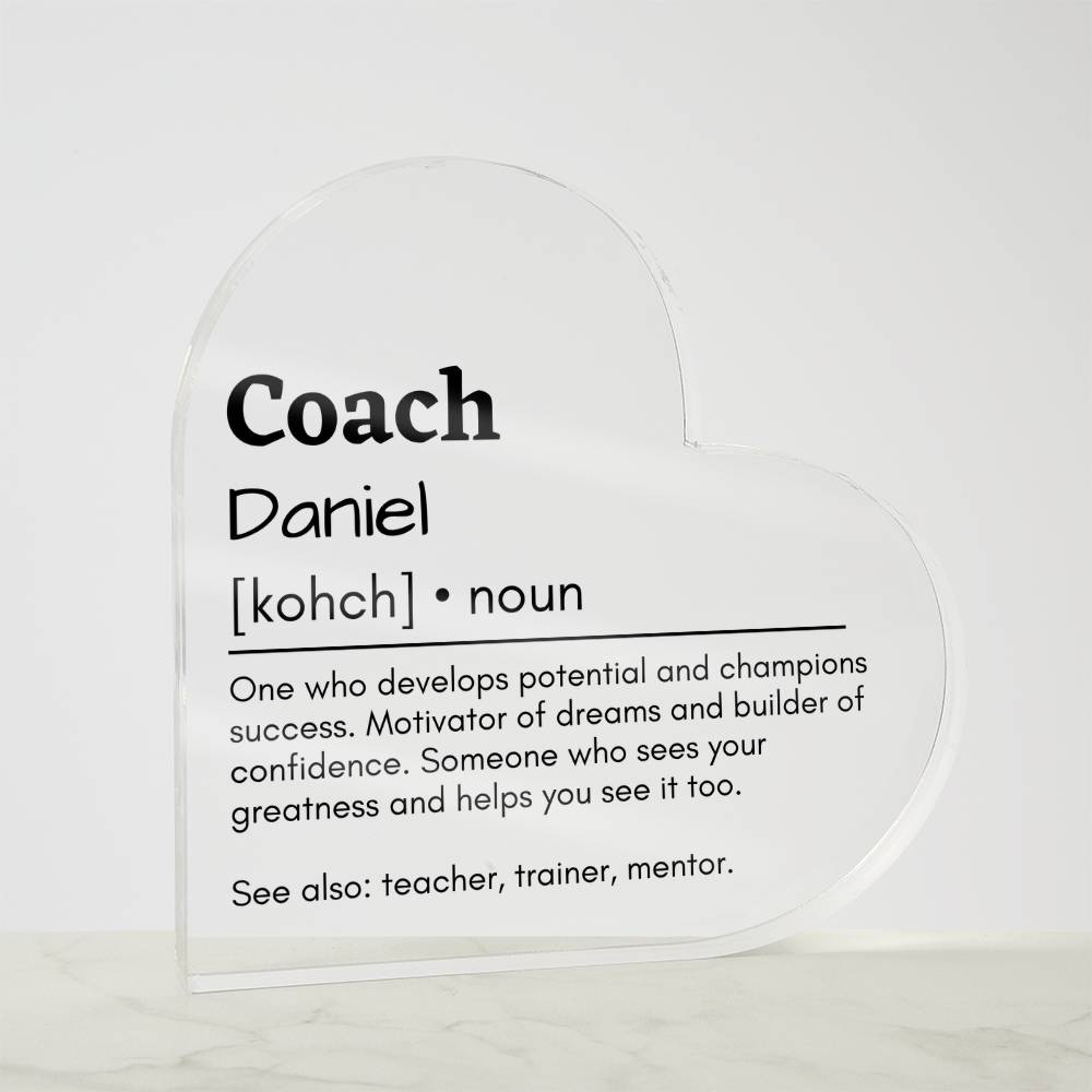 Personalized Coach Printed Heart Shaped Acrylic Plaque