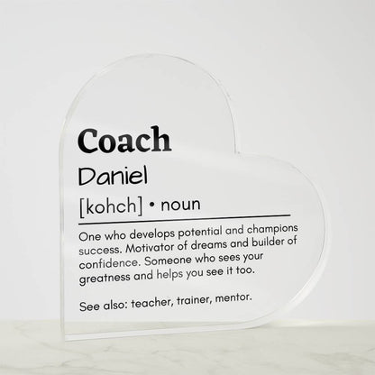 Personalized Coach Printed Heart Shaped Acrylic Plaque