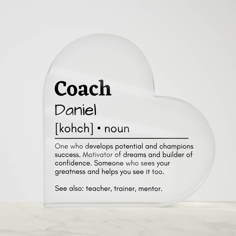 Personalized Coach Printed Heart Shaped Acrylic Plaque