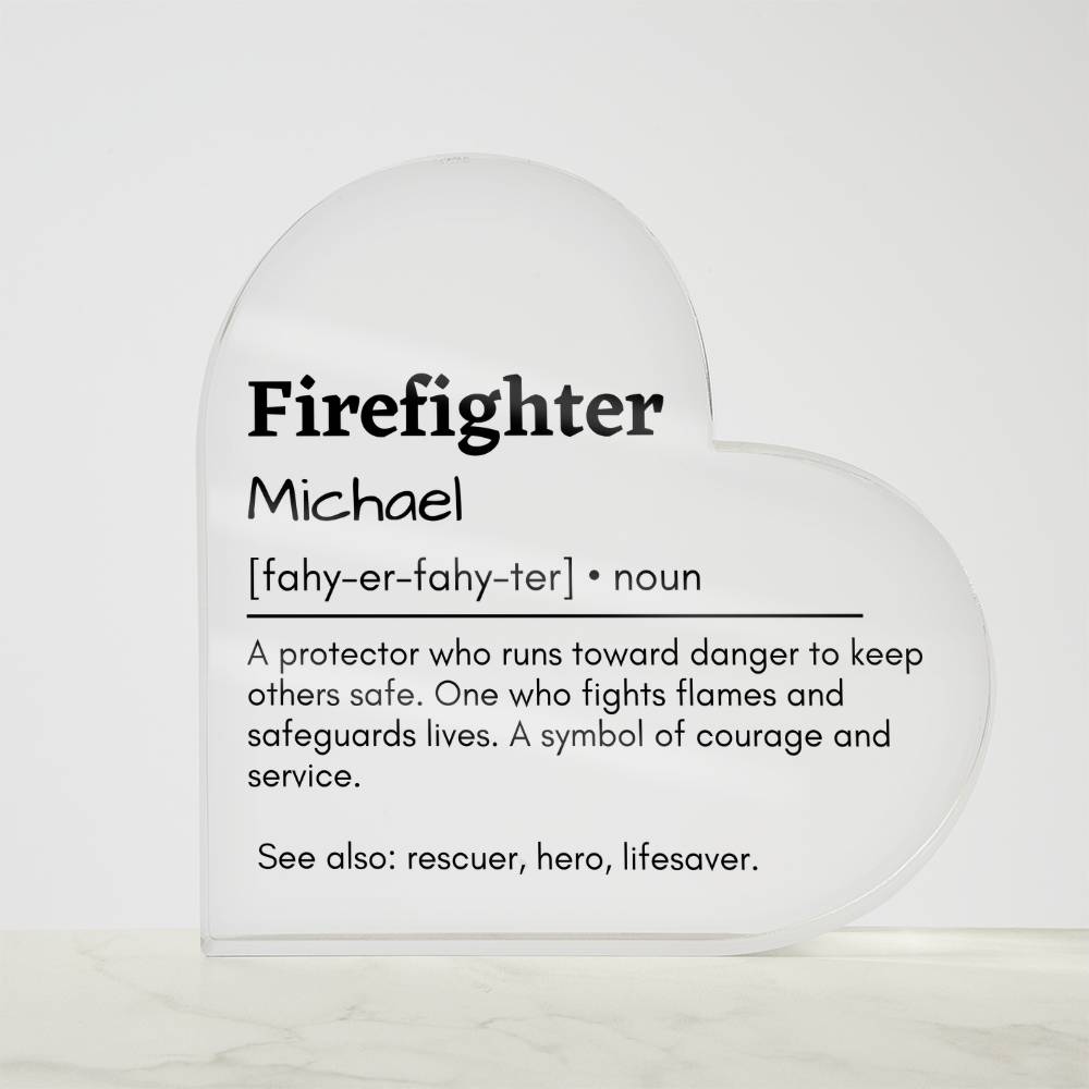 Personalized Firefighter Printed Heart Shaped Acrylic Plaque