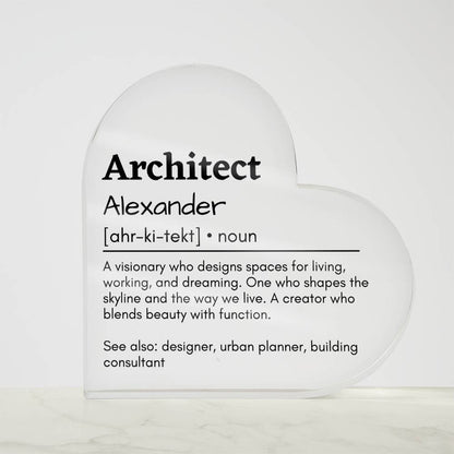 Personalized Architect Printed Heart Shaped Acrylic Plaque