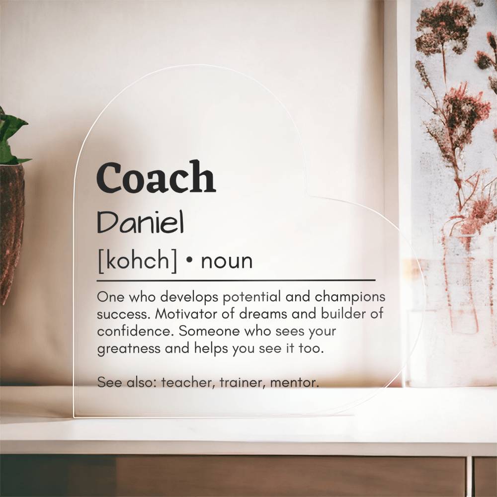 Personalized Coach Printed Heart Shaped Acrylic Plaque