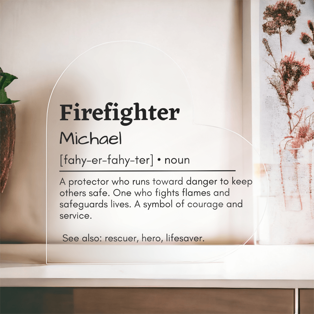 Personalized Firefighter Printed Heart Shaped Acrylic Plaque