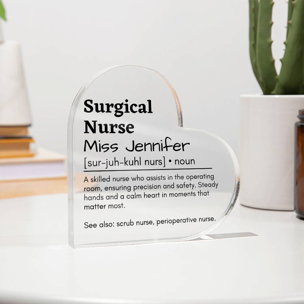 Personalized Surgical Nurse Printed Heart Shaped Acrylic Plaque