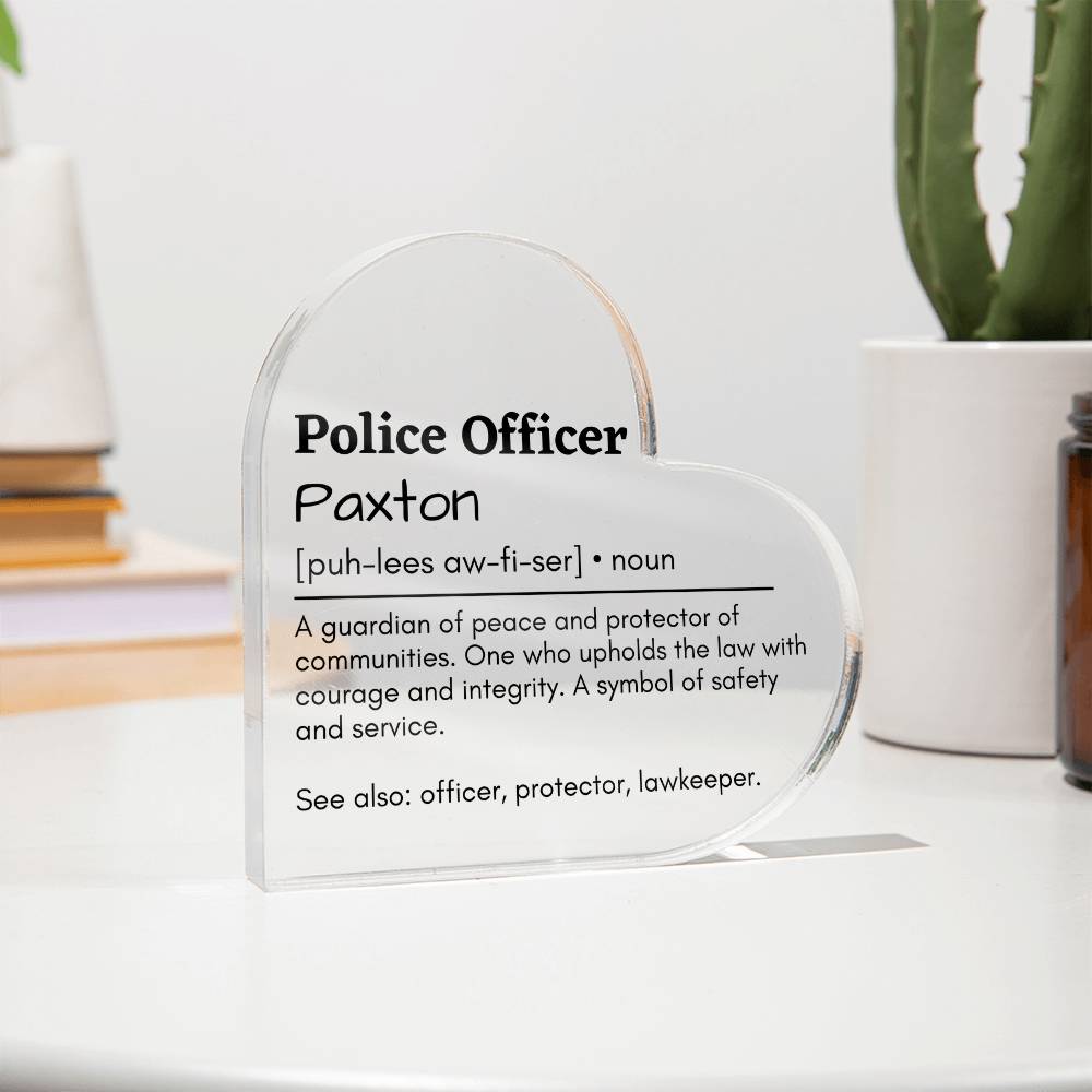 Personalized Police Officer Printed Heart Shaped Acrylic Plaque