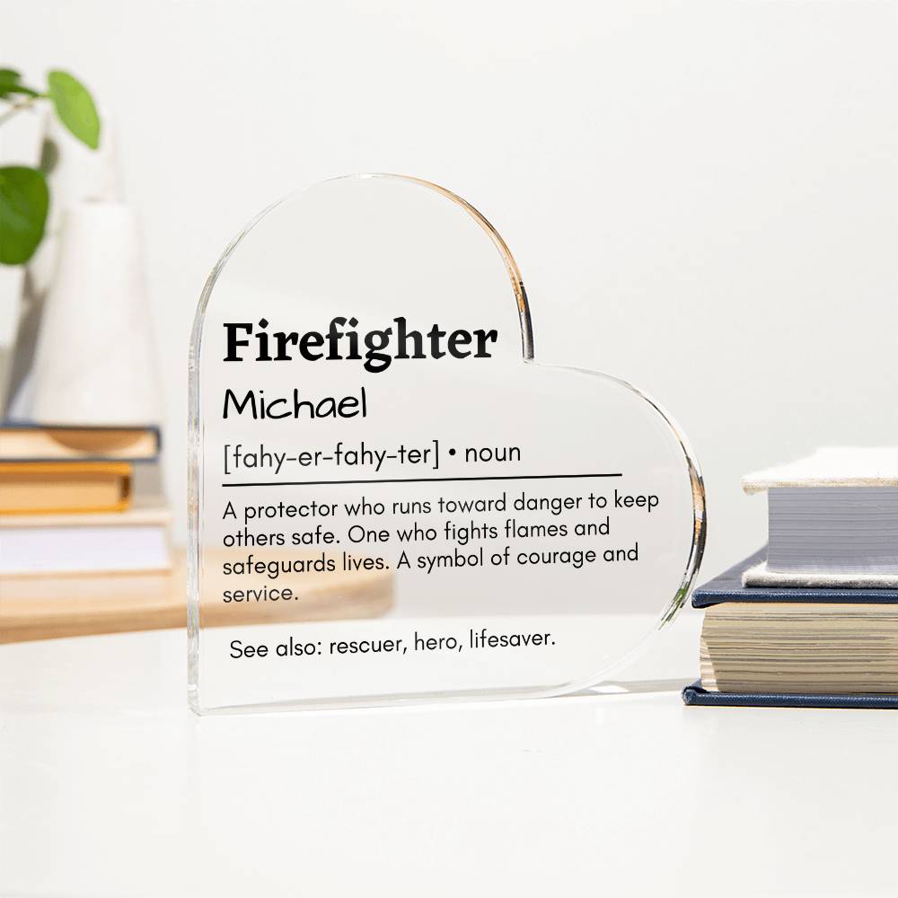 Personalized Firefighter Printed Heart Shaped Acrylic Plaque