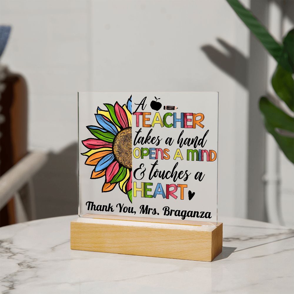 Almost Sold Out - Teacher Opens Mind - Personalized Acrylic Plaque with Stand