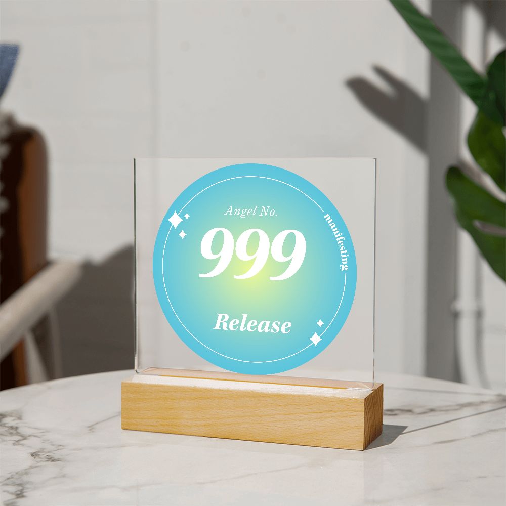 Almost Sold Out - Angel Number 999  with Aura Color - Acrylic Plaque with Stand