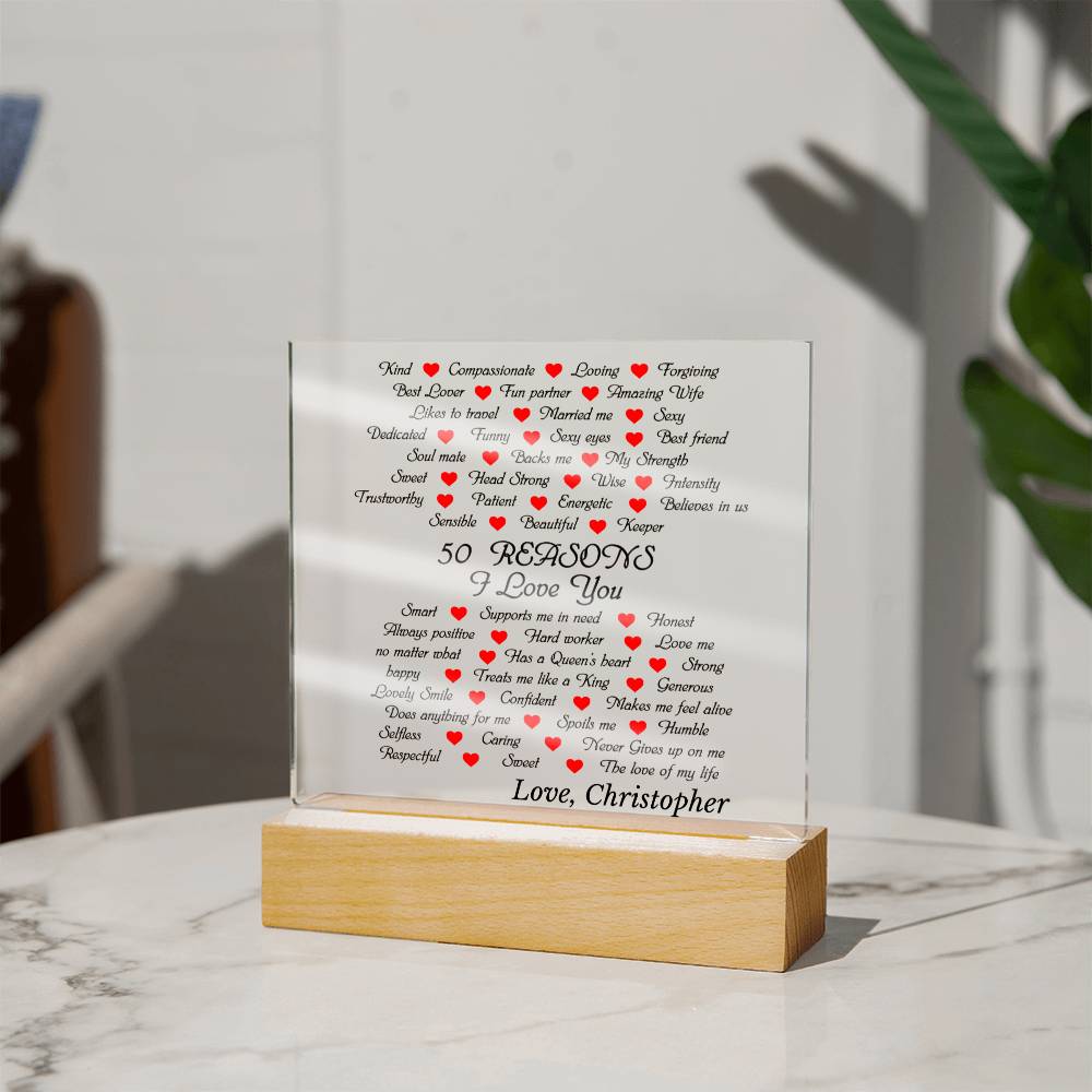 Almost Sold Out - 50 Reasons I Love My Wife - Acrylic Plaque With Stand