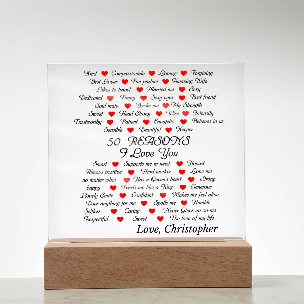 Almost Sold Out - 50 Reasons I Love My Wife - Acrylic Plaque With Stand