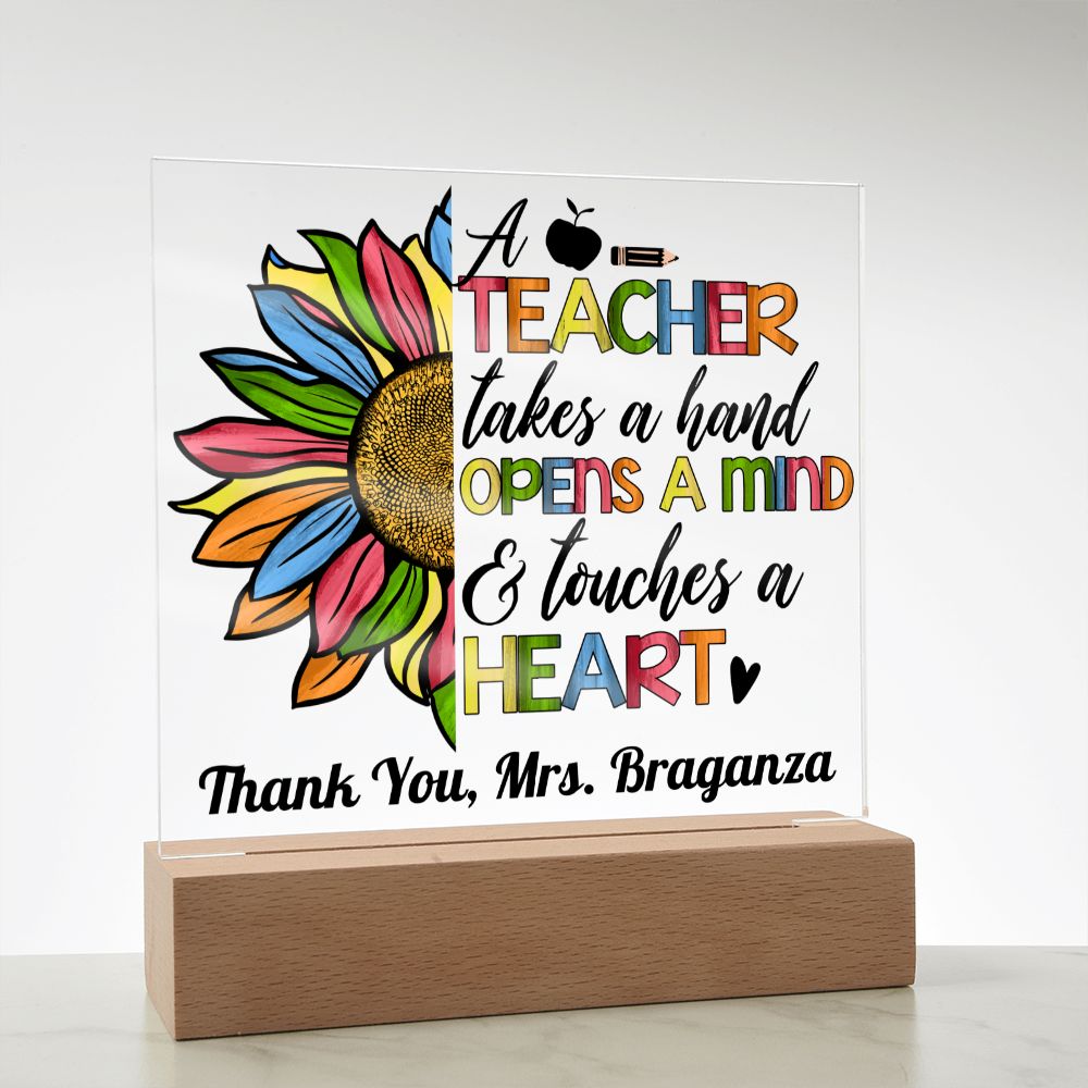 Almost Sold Out - Teacher Opens Mind - Personalized Acrylic Plaque with Stand