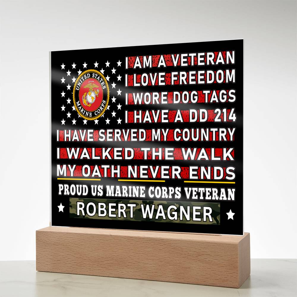 Almost Sold Out - Proud US Marine Corps Veteran - Acrylic Plaque With Stand