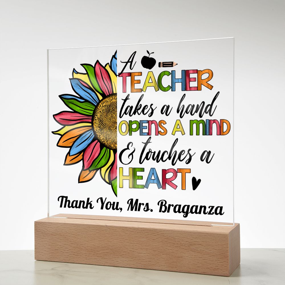 Almost Sold Out - Teacher Opens Mind - Personalized Acrylic Plaque with Stand