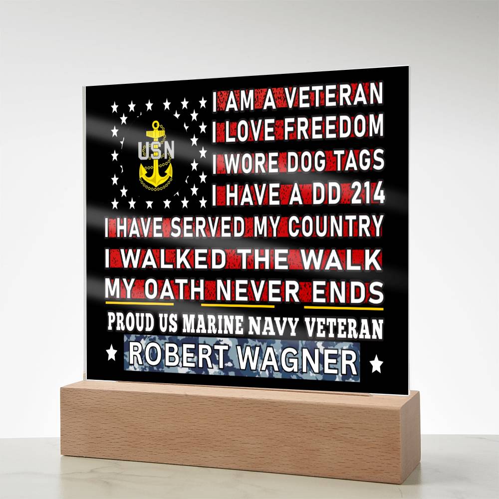 Almost Sold Out - Proud US Air Marine Navy Veteran - Acrylic Plaque With Stand