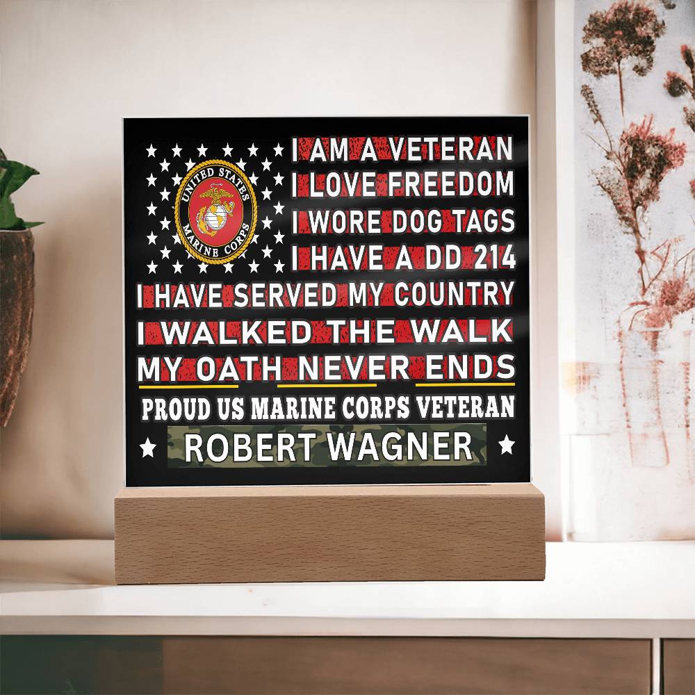 Almost Sold Out - Proud US Marine Corps Veteran - Acrylic Plaque With Stand