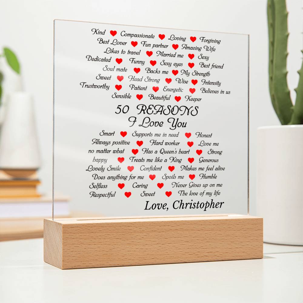 Almost Sold Out - 50 Reasons I Love My Wife - Acrylic Plaque With Stand