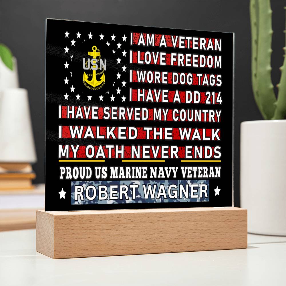 Almost Sold Out - Proud US Air Marine Navy Veteran - Acrylic Plaque With Stand