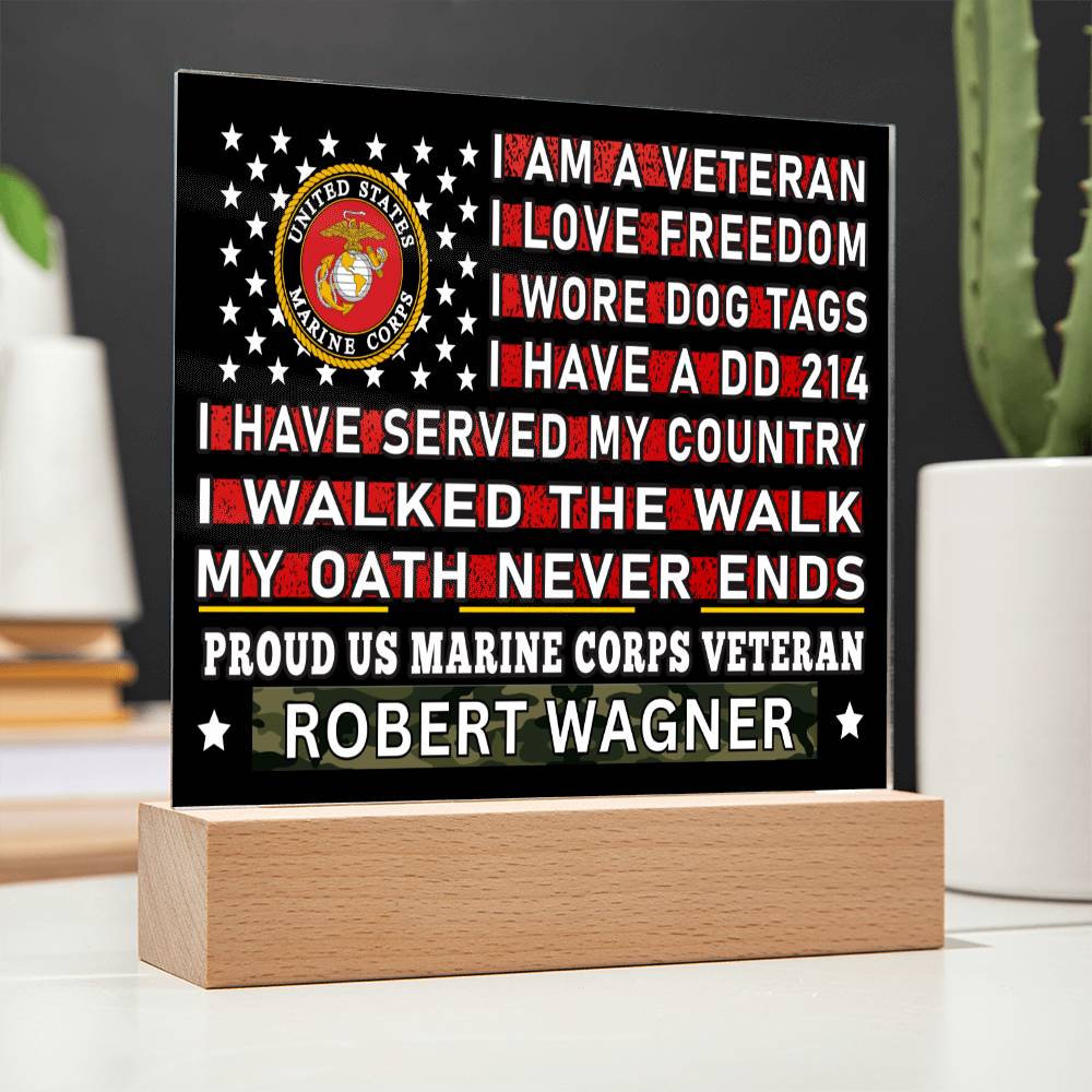 Almost Sold Out - Proud US Marine Corps Veteran - Acrylic Plaque With Stand