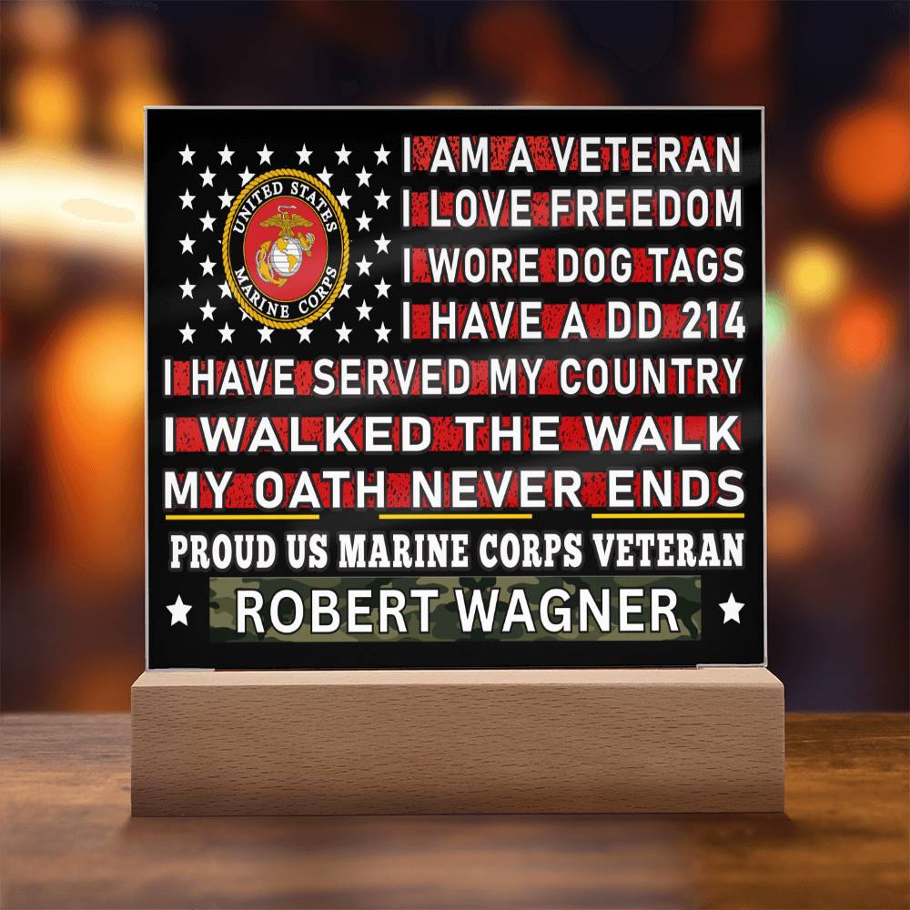 Almost Sold Out - Proud US Marine Corps Veteran - Acrylic Plaque With Stand