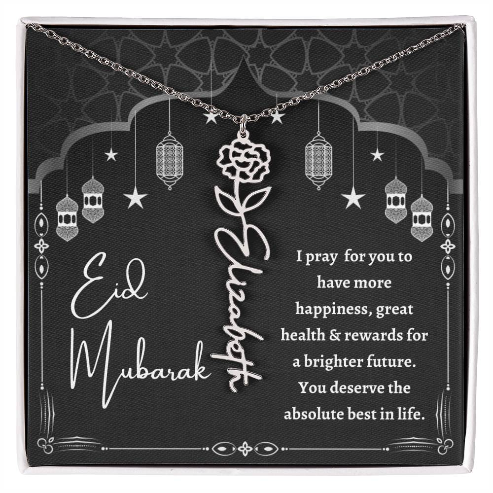 [Almost Sold Out] Black and White I Pray You Have More Happiness Eid Mubarak Flower Name Necklace