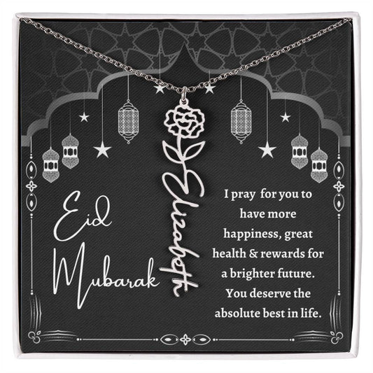 [Almost Sold Out] Black and White I Pray You Have More Happiness Eid Mubarak Flower Name Necklace