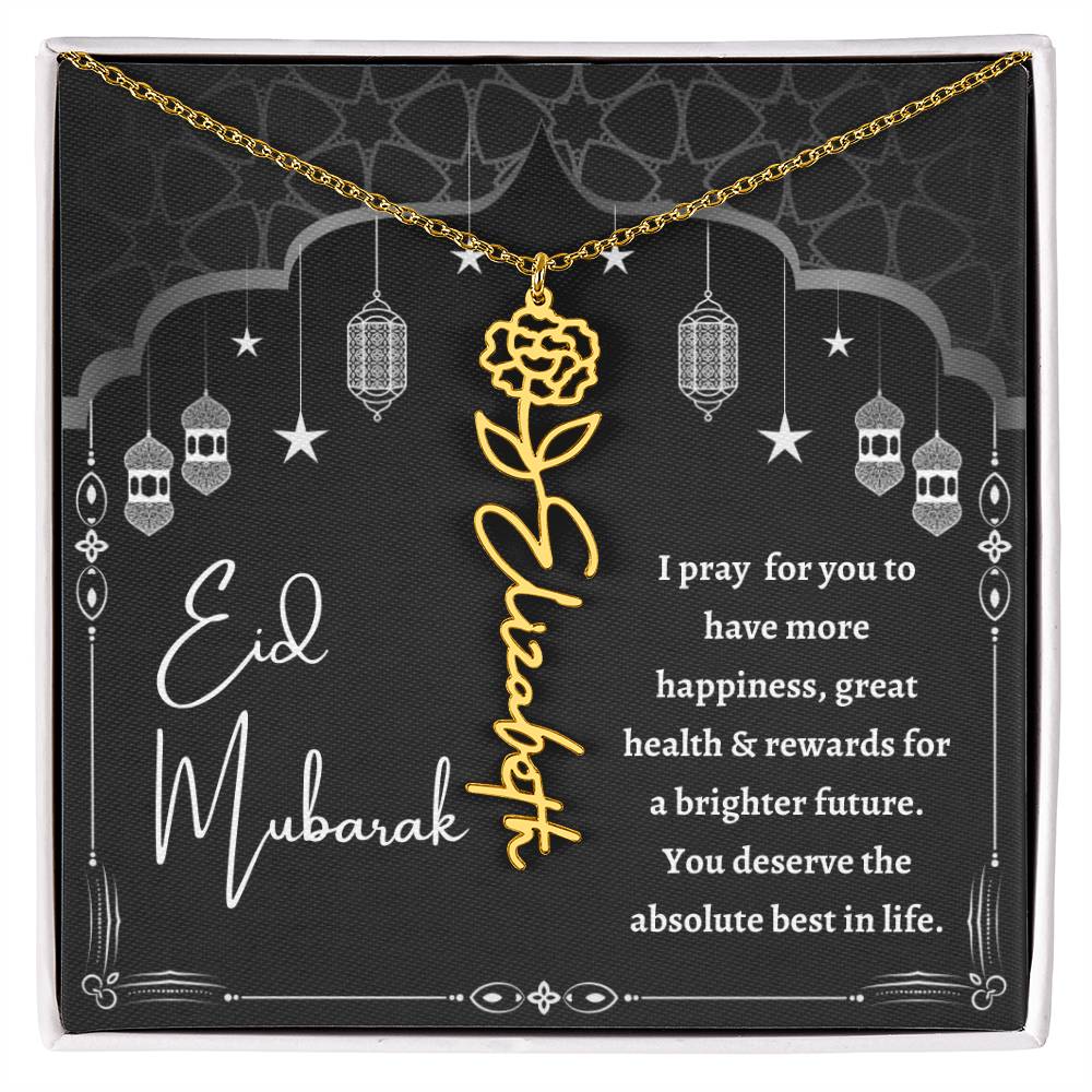 [Almost Sold Out] Black and White I Pray You Have More Happiness Eid Mubarak Flower Name Necklace
