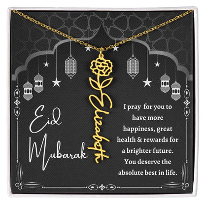 [Almost Sold Out] Black and White I Pray You Have More Happiness Eid Mubarak Flower Name Necklace