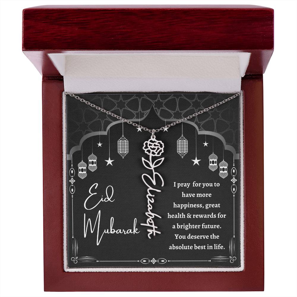 [Almost Sold Out] Black and White I Pray You Have More Happiness Eid Mubarak Flower Name Necklace