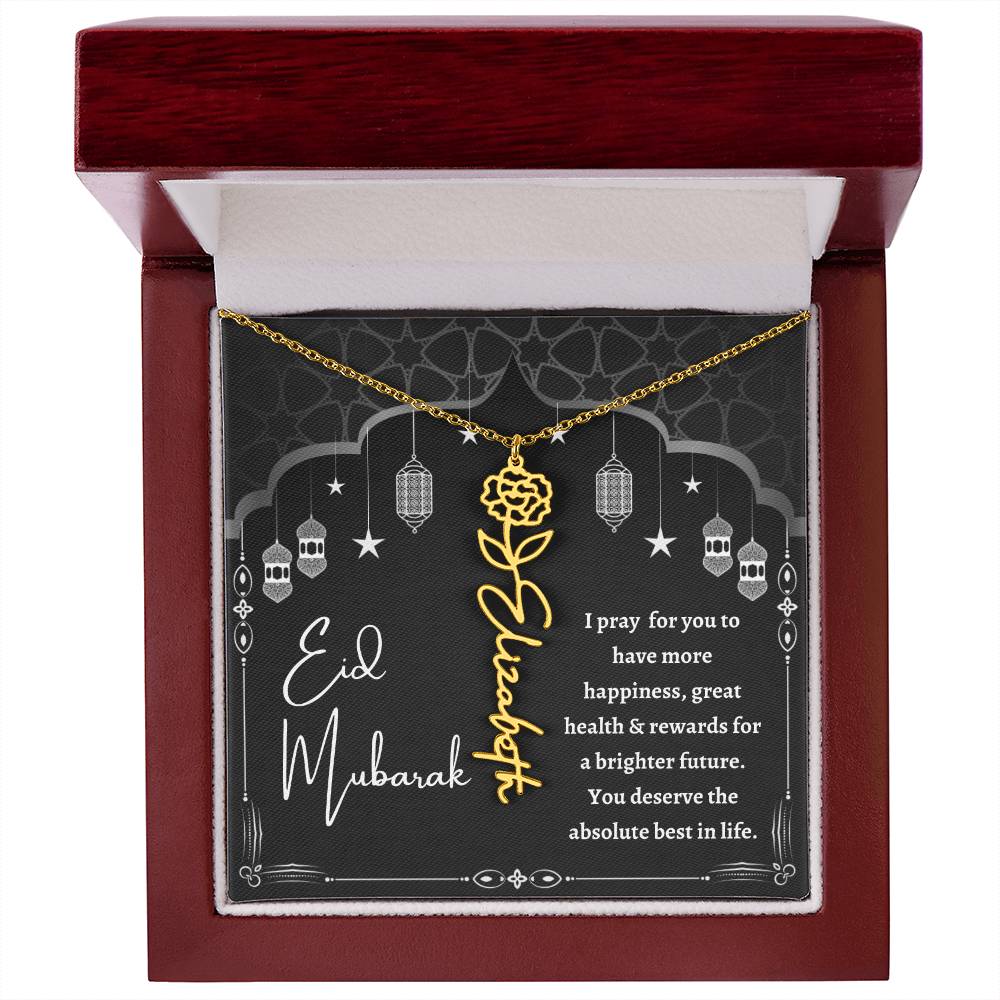 [Almost Sold Out] Black and White I Pray You Have More Happiness Eid Mubarak Flower Name Necklace