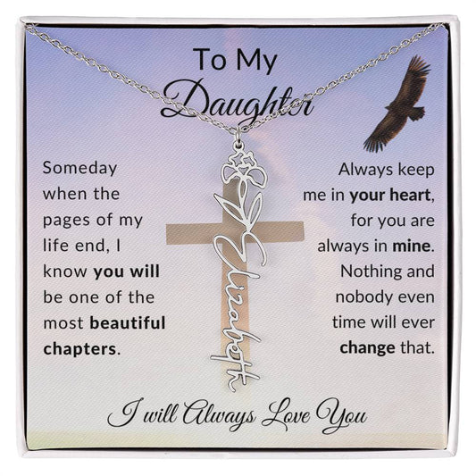 [ALMOST SOLD OUT] Cross To My Daughter Flower Name Necklace