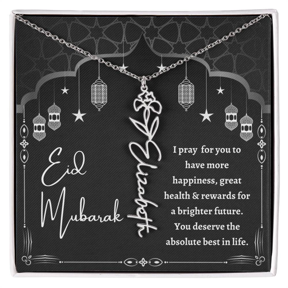 [Almost Sold Out] Black and White I Pray You Have More Happiness Eid Mubarak Flower Name Necklace