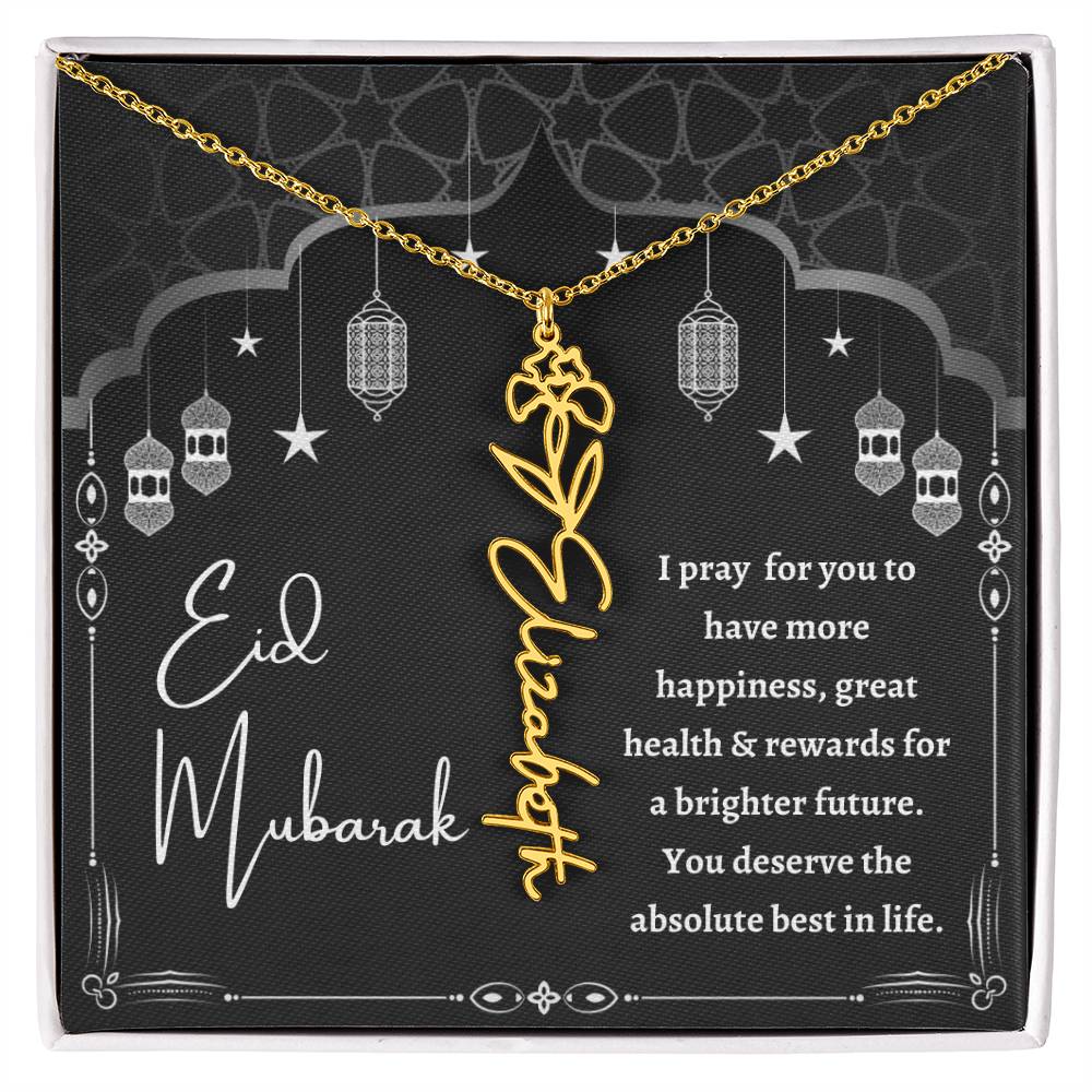 [Almost Sold Out] Black and White I Pray You Have More Happiness Eid Mubarak Flower Name Necklace