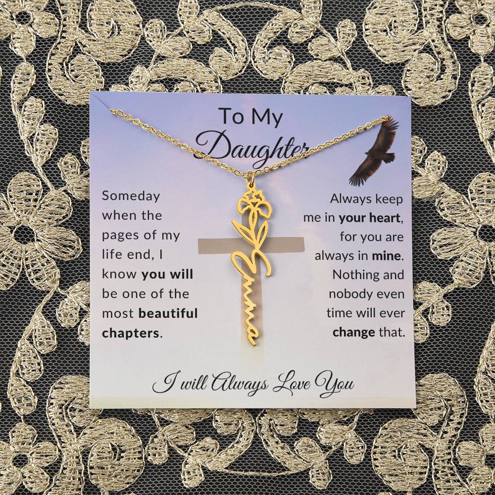 [ALMOST SOLD OUT] Cross To My Daughter Flower Name Necklace