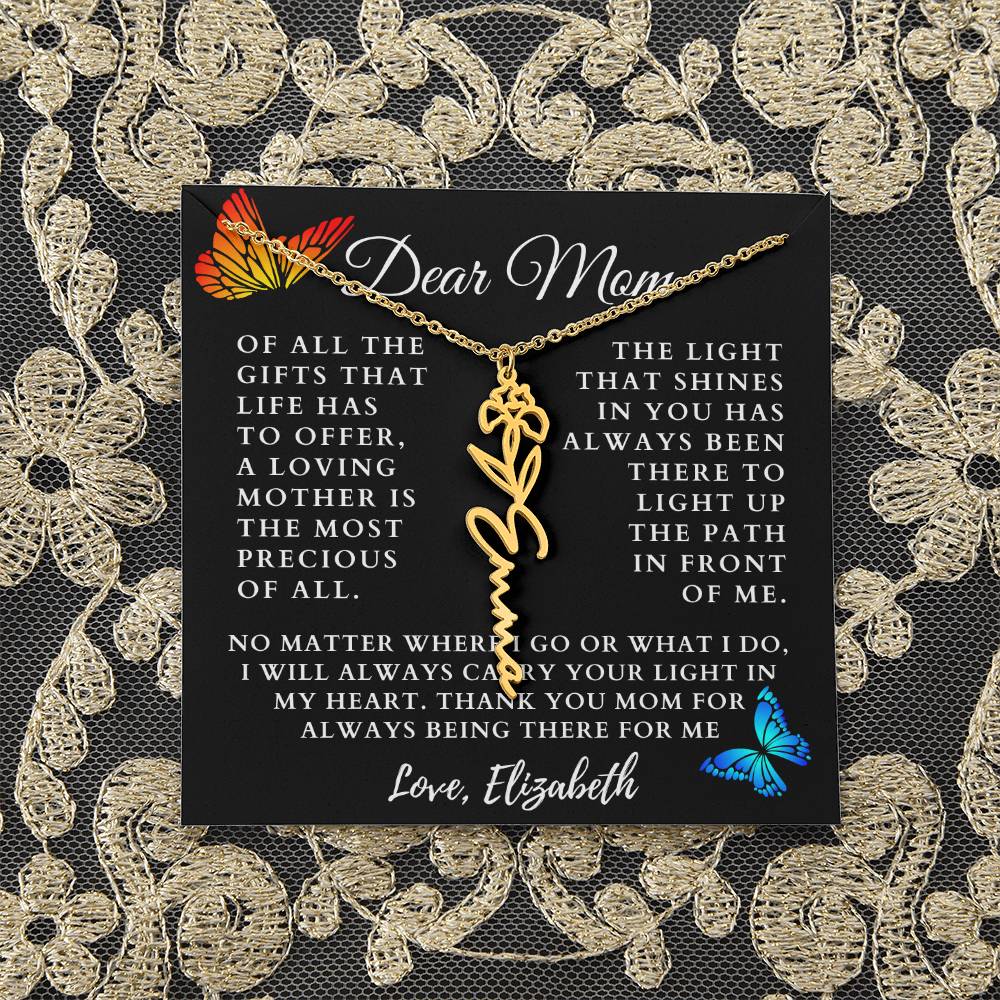 [Almost Sold Out] Butterflies Dear Mom Flower Name Necklace
