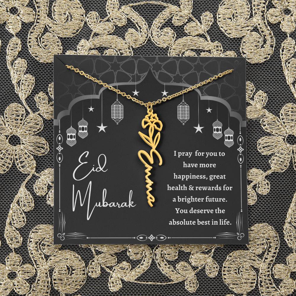 [Almost Sold Out] Black and White I Pray You Have More Happiness Eid Mubarak Flower Name Necklace