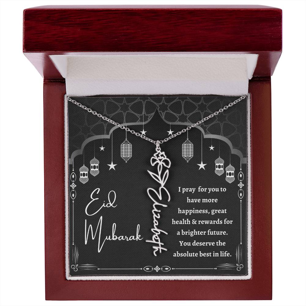 [Almost Sold Out] Black and White I Pray You Have More Happiness Eid Mubarak Flower Name Necklace