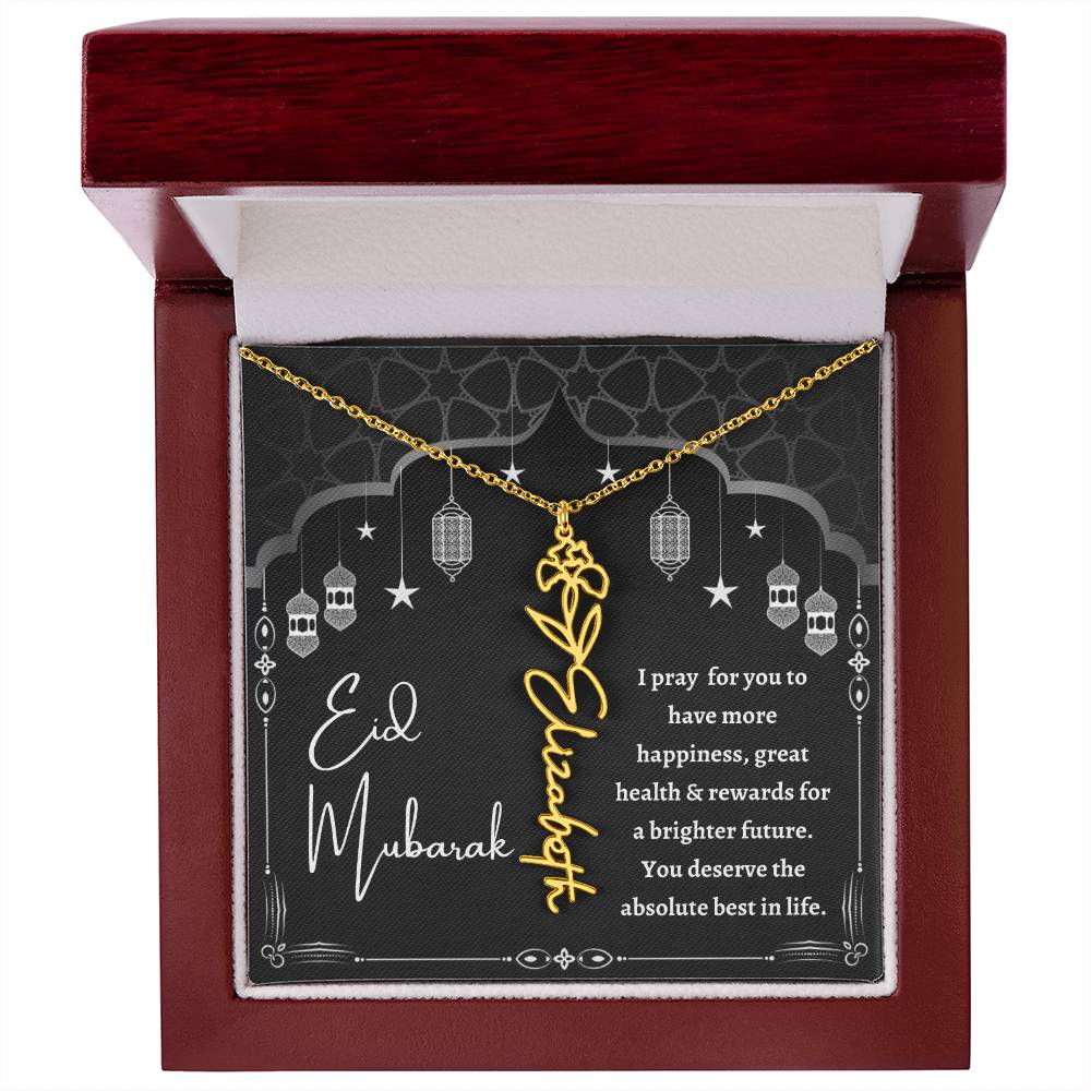 [Almost Sold Out] Black and White I Pray You Have More Happiness Eid Mubarak Flower Name Necklace