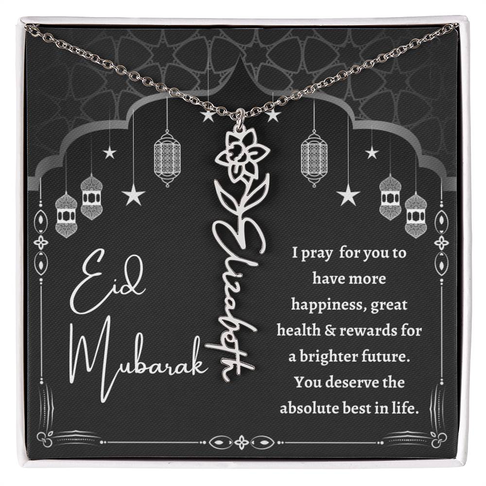 [Almost Sold Out] Black and White I Pray You Have More Happiness Eid Mubarak Flower Name Necklace