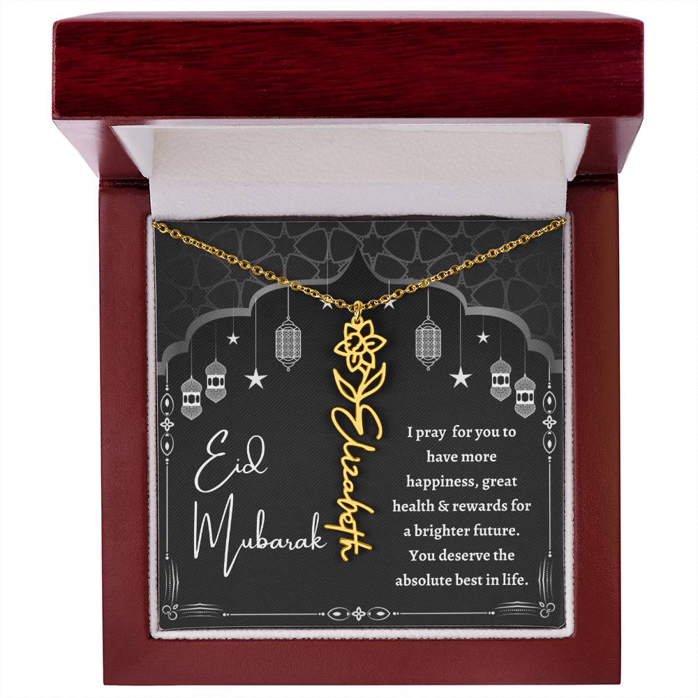 [Almost Sold Out] Black and White I Pray You Have More Happiness Eid Mubarak Flower Name Necklace
