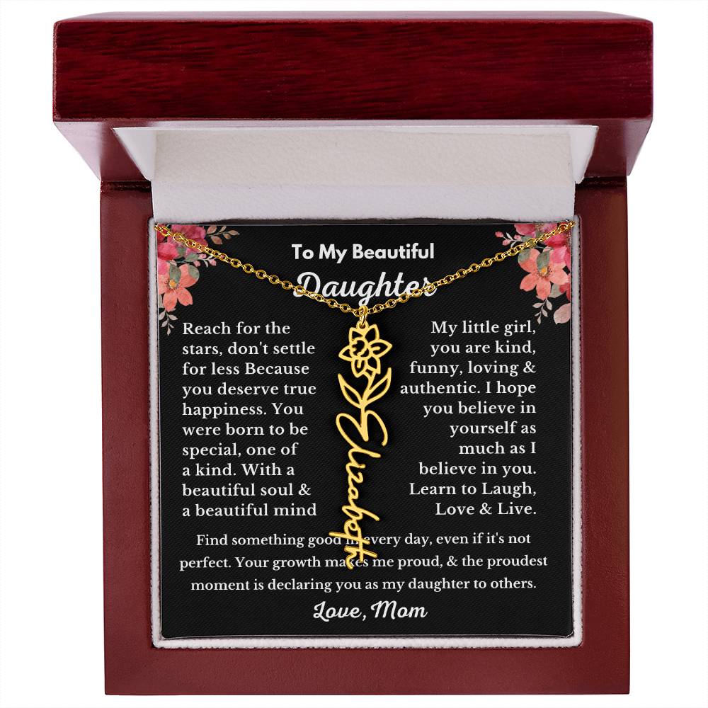[ALMOST SOLD OUT] To My Beautiful Daughter Love, Mom Flower Name Necklace