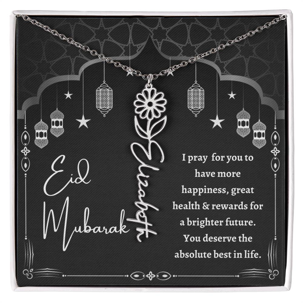 [Almost Sold Out] Black and White I Pray You Have More Happiness Eid Mubarak Flower Name Necklace