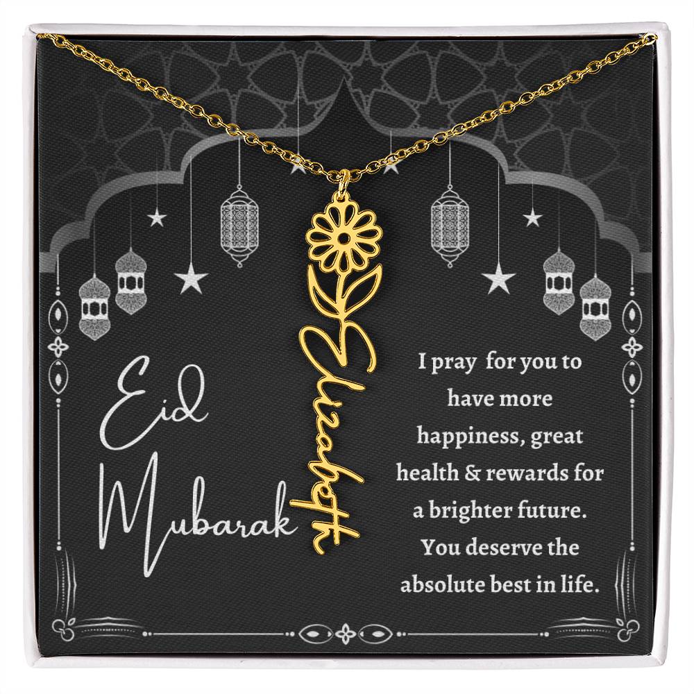 [Almost Sold Out] Black and White I Pray You Have More Happiness Eid Mubarak Flower Name Necklace