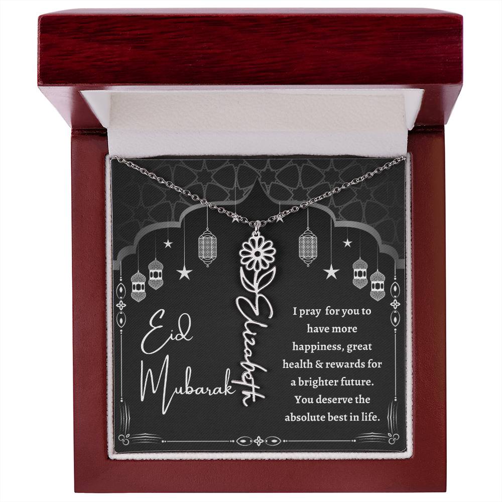 [Almost Sold Out] Black and White I Pray You Have More Happiness Eid Mubarak Flower Name Necklace