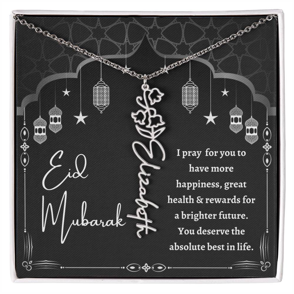 [Almost Sold Out] Black and White I Pray You Have More Happiness Eid Mubarak Flower Name Necklace