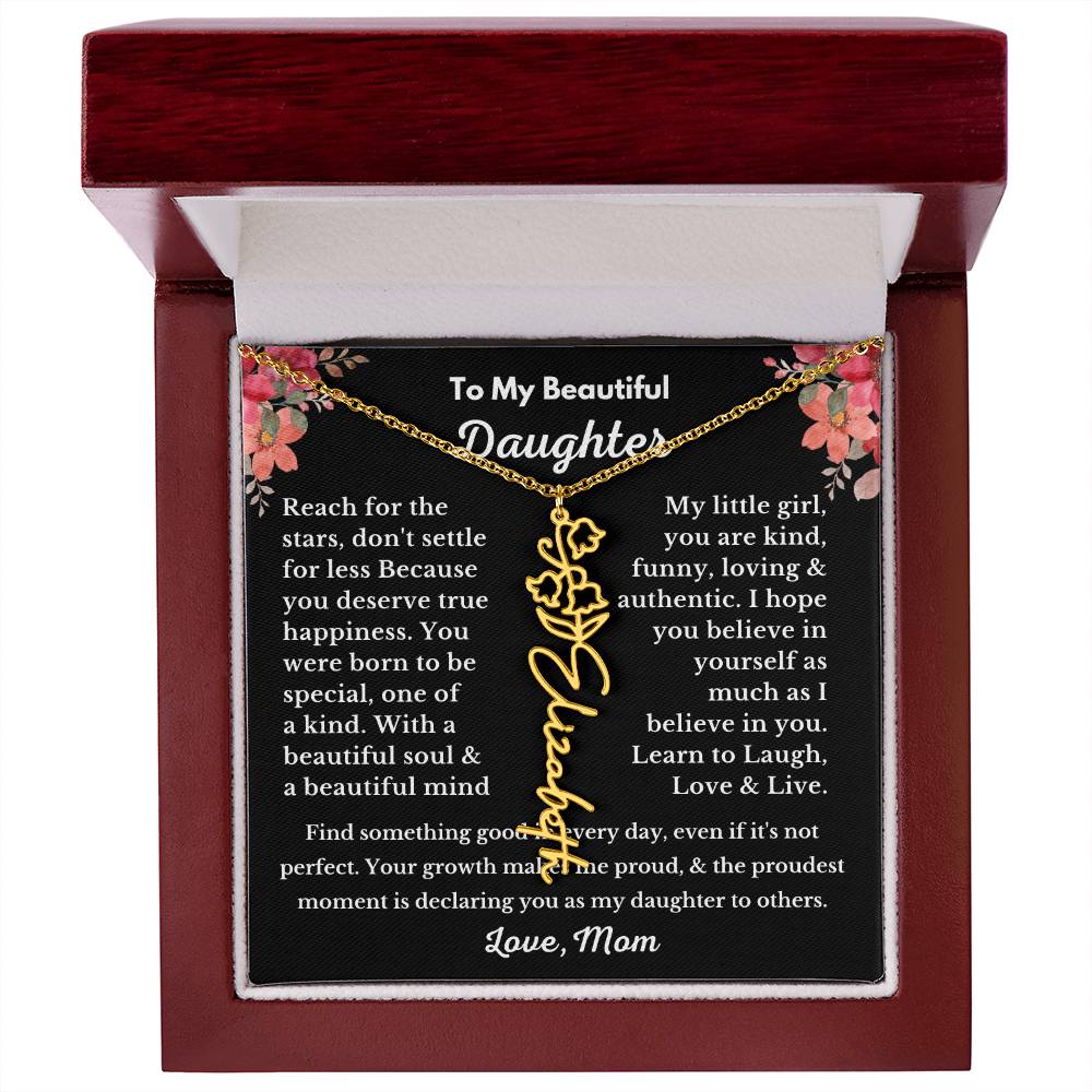 [ALMOST SOLD OUT] To My Beautiful Daughter Love, Mom Flower Name Necklace