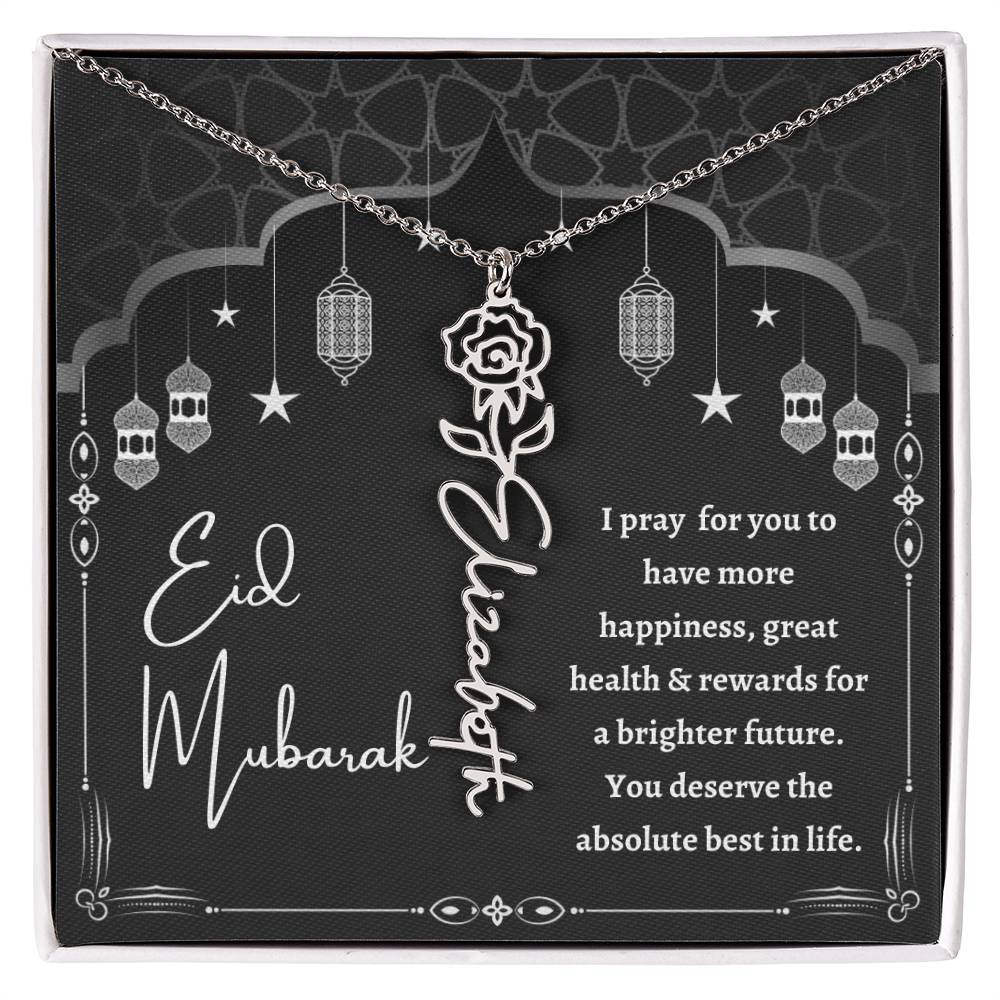[Almost Sold Out] Black and White I Pray You Have More Happiness Eid Mubarak Flower Name Necklace