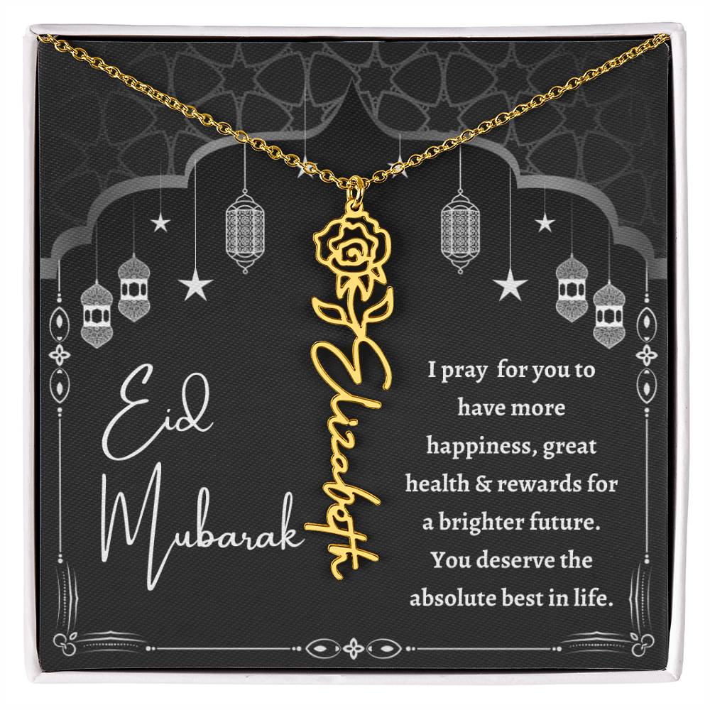 [Almost Sold Out] Black and White I Pray You Have More Happiness Eid Mubarak Flower Name Necklace