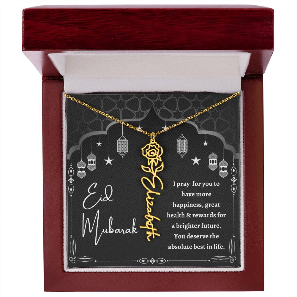 [Almost Sold Out] Black and White I Pray You Have More Happiness Eid Mubarak Flower Name Necklace