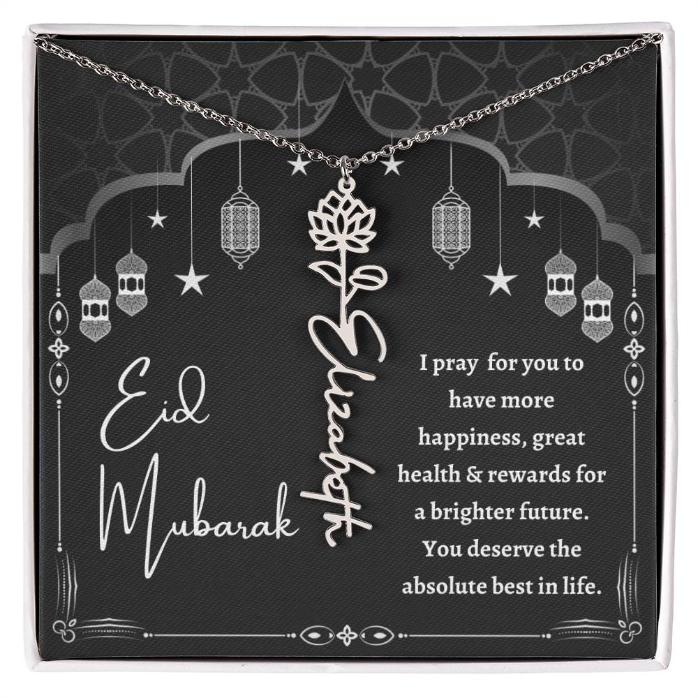 [Almost Sold Out] Black and White I Pray You Have More Happiness Eid Mubarak Flower Name Necklace