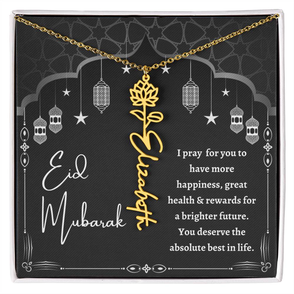 [Almost Sold Out] Black and White I Pray You Have More Happiness Eid Mubarak Flower Name Necklace